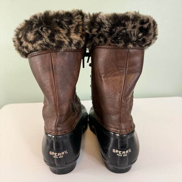 Sperry Tall Boots Girls 4 Fur Snow Waterproof Leather Lace Up Zip Pull On Brown - Picture 6 of 9